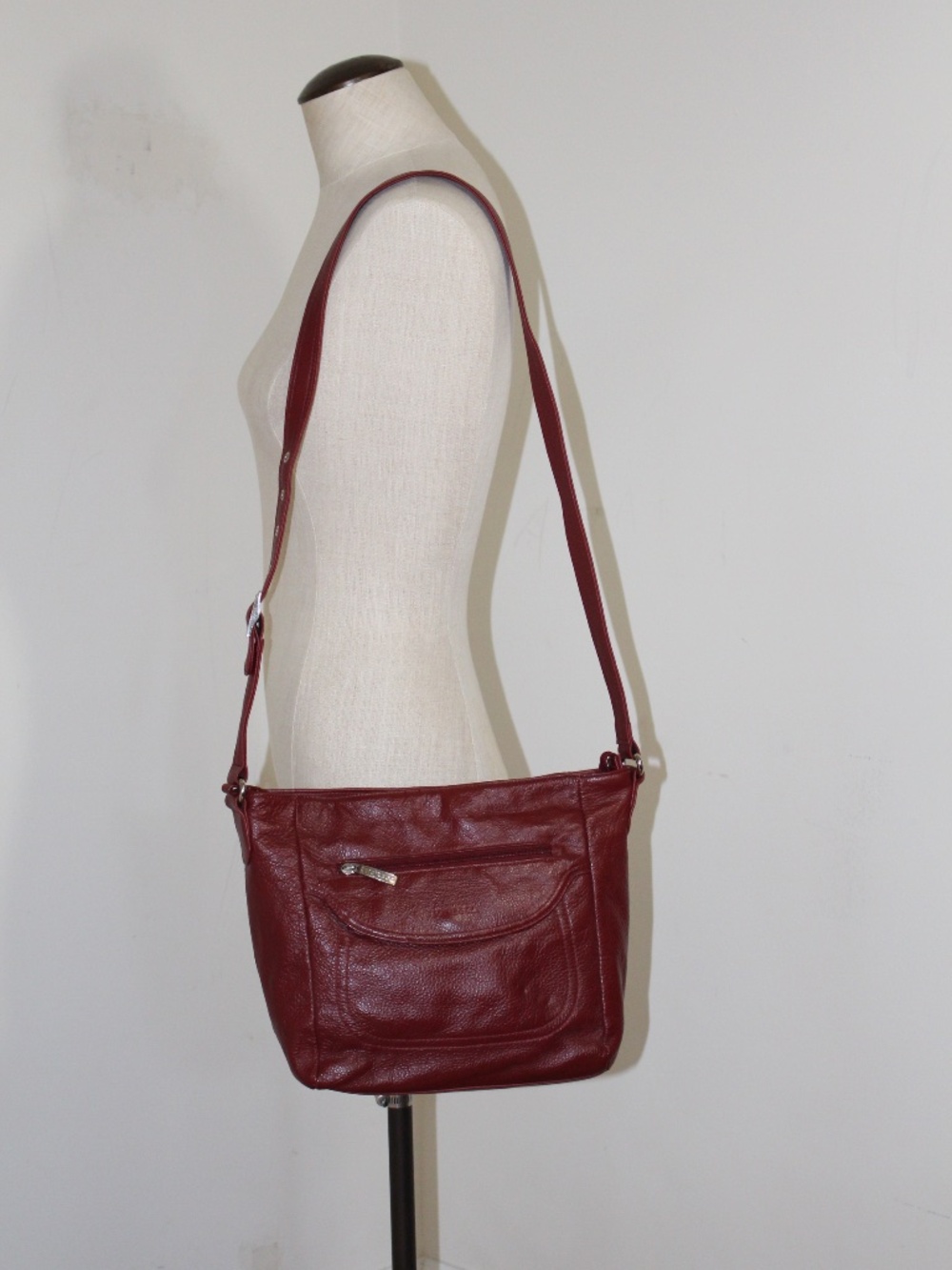 Stone & Co. Burgundy- deep red  pebbled Leather Crossbody Shoulder Bag